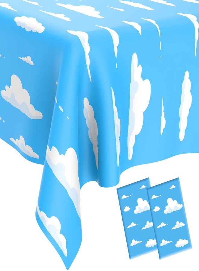 QEYMN Blue Sky White Clouds Tablecloth, 2 PCS Disposable Cartoon Clouds Plastic Table Cloth Table Cover for Boys Girls Baby Showers Cartoon Story Birthday Party Supplies, Sky Themed Decorations, 54" x108" - Image 1