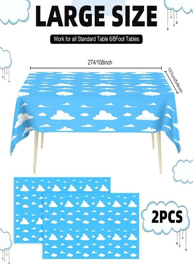QEYMN Blue Sky White Clouds Tablecloth, 2 PCS Disposable Cartoon Clouds Plastic Table Cloth Table Cover for Boys Girls Baby Showers Cartoon Story Birthday Party Supplies, Sky Themed Decorations, 54" x108" - Image 2