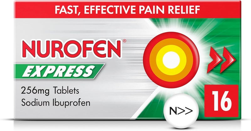 Nurofen Express Ibuprofen 256mg 16 Tablets Pain Sinus Migraine Headache Toothache Relief Long Lasting Cold Flu relief - Image 1