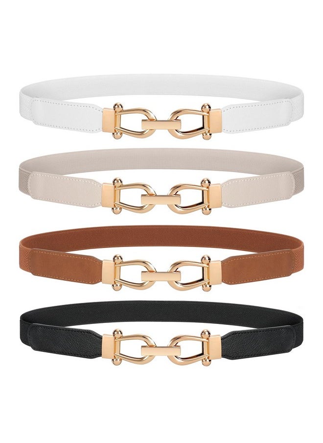 Werforu - Women Skinny Belt For Dresses Retro Stretch Ladies Waist Belt Plus Size Set Of 4 (Fits Waist 22"29 Obeige+Black+White+Brown) - Image 1