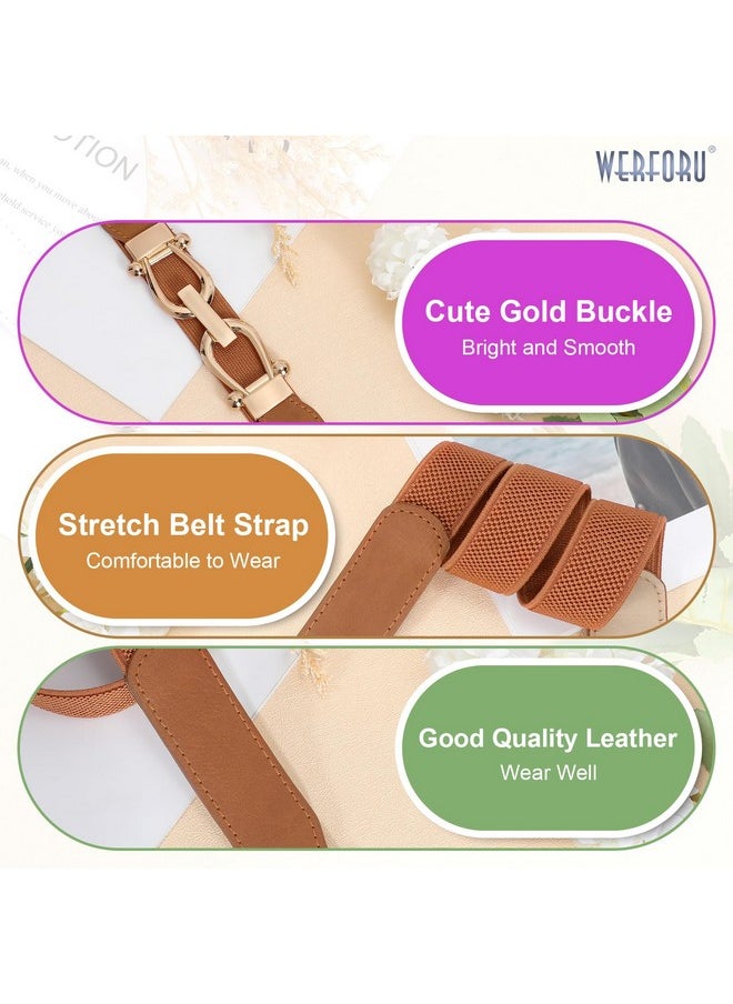 Werforu - Women Skinny Belt For Dresses Retro Stretch Ladies Waist Belt Plus Size Set Of 4 (Fits Waist 22"29 Obeige+Black+White+Brown) - Image 1