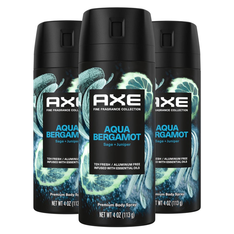 Axe مجموعة AXE للعطور الفاخرة - بخاخ مزيل العرق للرجال برائحة أكوا وبرغموت 3 قطع مع حماية من الروائح لمدة 72 ساعة وانتعاش معزّز بزيوت أكوا، برغموت، والمريمية 4 أونصات - Image 1