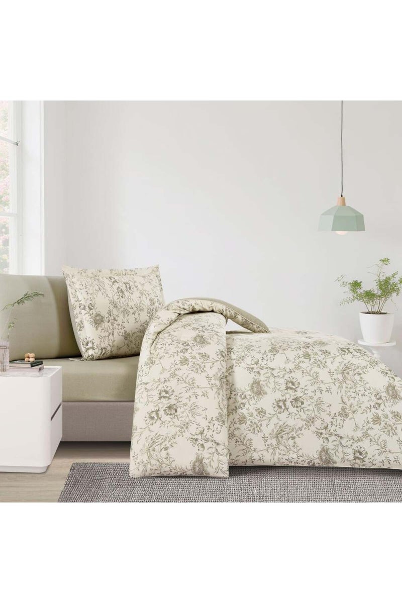 ميلين طقم مفرش سرير صيفي مفرد ونص قطن 100% - 4 قطع – يناسب سرير بمقاس 200x120 - فاليريا -كريمي - زيتي - Image 2