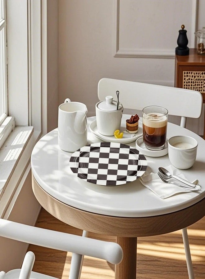 WRAPAHOLIC 25Pcs Racing Cars Paper Plates - 9 Inch Black and White Racing Flags Disposable Plates Decorative Dinner Plates for Party Tableware Supplies Table Decor - Image 3