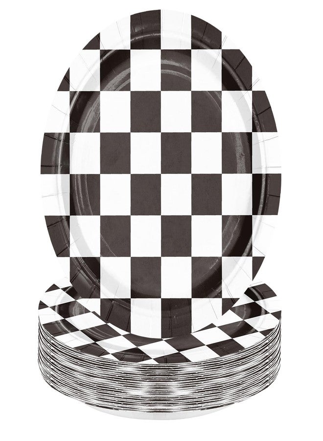 WRAPAHOLIC 25Pcs Racing Cars Paper Plates - 9 Inch Black and White Racing Flags Disposable Plates Decorative Dinner Plates for Party Tableware Supplies Table Decor - Image 1