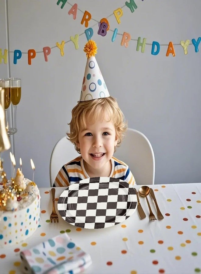 WRAPAHOLIC 25Pcs Racing Cars Paper Plates - 9 Inch Black and White Racing Flags Disposable Plates Decorative Dinner Plates for Party Tableware Supplies Table Decor - Image 5