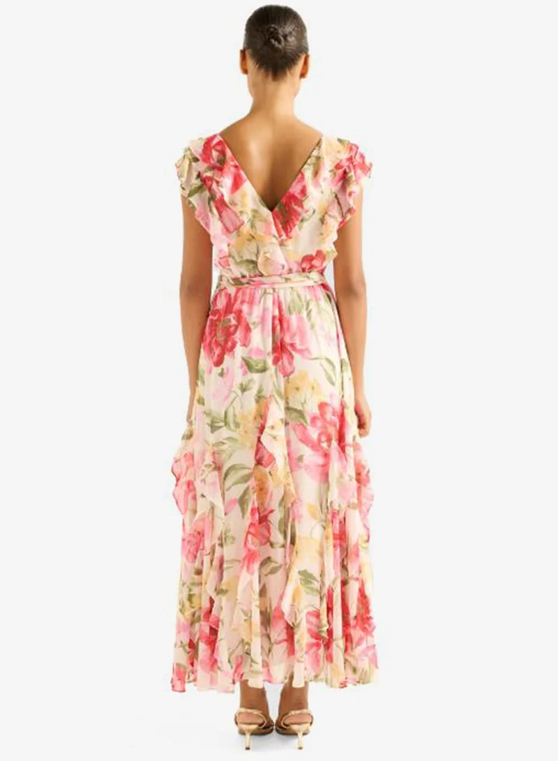 forever new Naya Ruffle V Neck Midi Dress