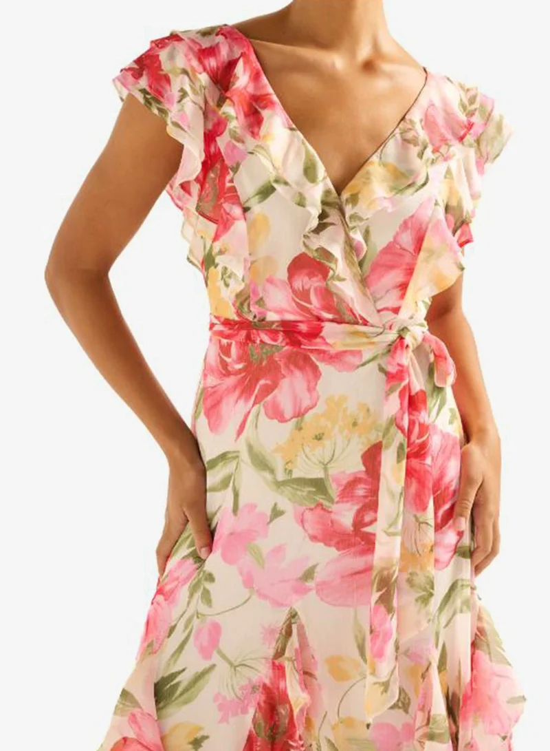 forever new  Naya Ruffle V Neck Midi Dress for Women | Best Price UAE
