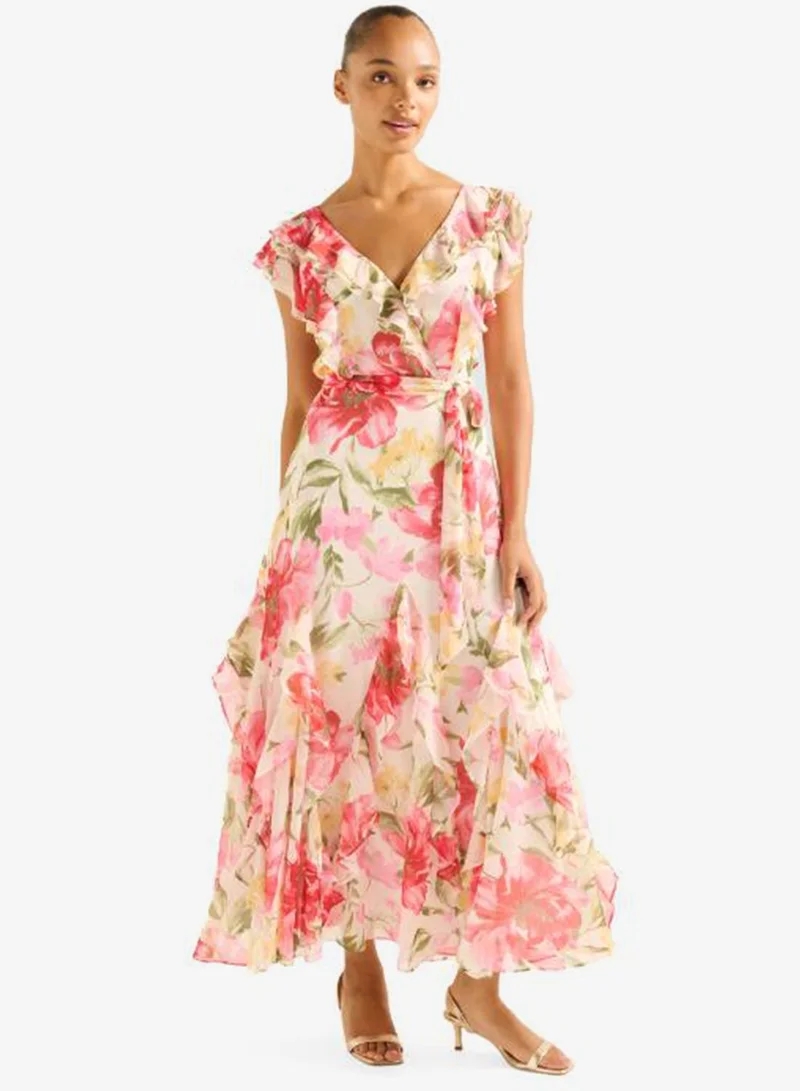 Naya Ruffle V Neck Midi Dress