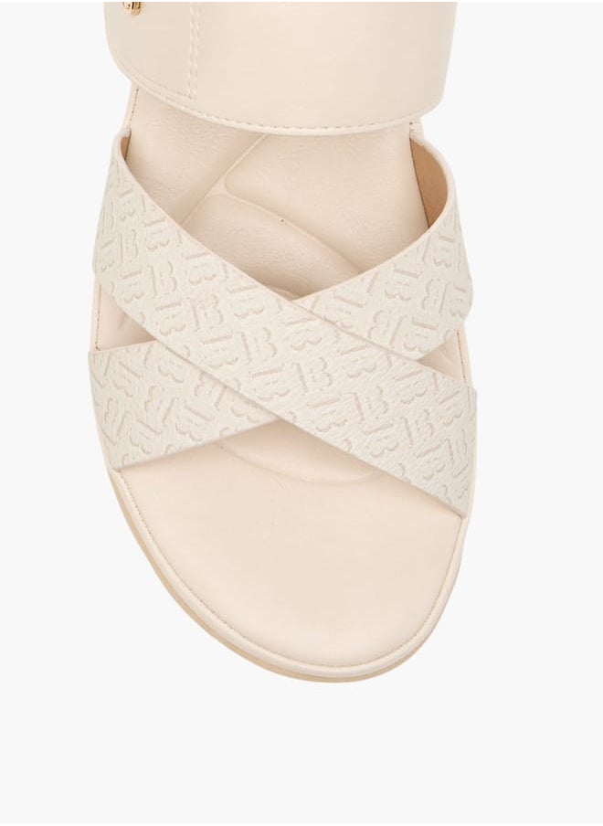 Flora Bella By Shoexpress Women Monogram Print Slip-On Sandals with Wedge Heel  - Image 4