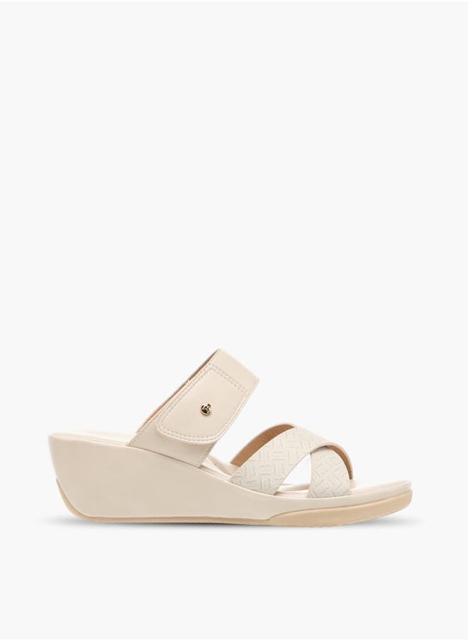 Flora Bella By Shoexpress Women Monogram Print Slip-On Sandals with Wedge Heel  - Image 3