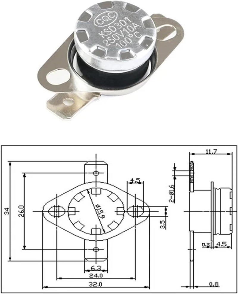 Bimetal Thermostat KSD301 0C~350C Temperature Switch Thermal Control 85C 95C 105C 125C 135C 145C 180C 250C 300C 350C Degree(135 Degree,Normal Close(NC)) - Image 4