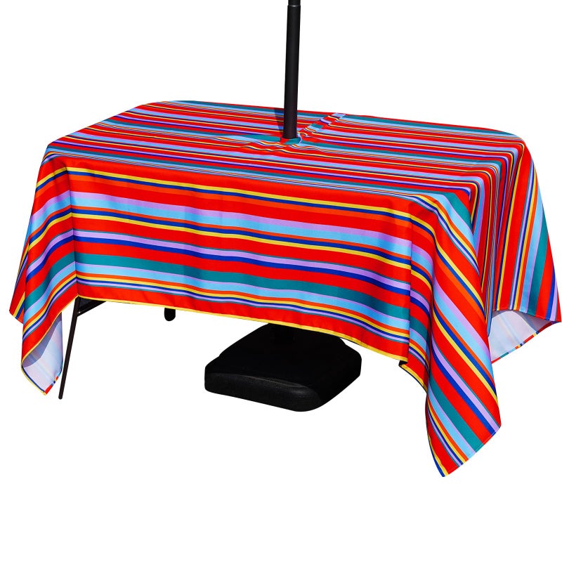 Poise3EHome 60X84 OutdoorIndoor Waterproof Spillproof Rectangle Tablecloth with Umbrella Hole Zipper for Camping Picnic Party Patio Table Spring Color Stripe