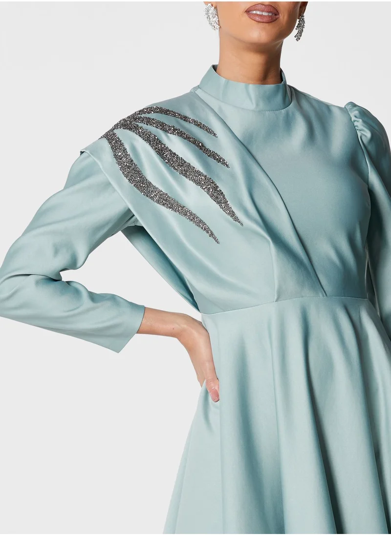 Khizana Drape Detail Fit & Flare Dress