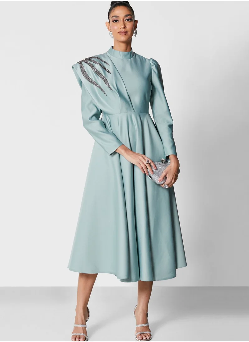 Khizana Drape Detail Fit & Flare Dress