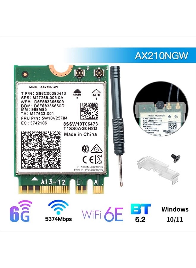 REKONG - Wi-Fi 6E AX210NGW Wireless WiFi Card BT5.2 M.2 2230 Tri-Band Expands WiFi to 6GHz 160MHz 802.11ax ac MU-MIMO AX210 AX5400Mbps wifi 6E Network Card Better AX200NGW for PC Laptops Only for Windows 10 11 - Image 1