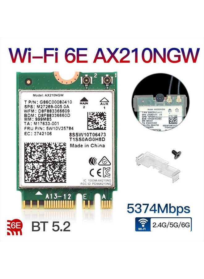 REKONG - Wi-Fi 6E AX210NGW Wireless WiFi Card BT5.2 M.2 2230 Tri-Band Expands WiFi to 6GHz 160MHz 802.11ax ac MU-MIMO AX210 AX5400Mbps wifi 6E Network Card Better AX200NGW for PC Laptops Only for Windows 10 11 - Image 1