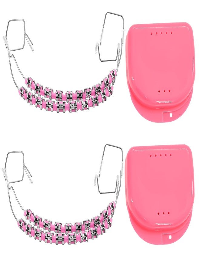Xorim Brackets Falsos Para Dientes Kit 2 Pack, Braces Kit with Brackets & Wire & Glue, Brackets Para Dientes DIY Retainer for Teeth, Dental Student Practice Props (Pink) - Image 1