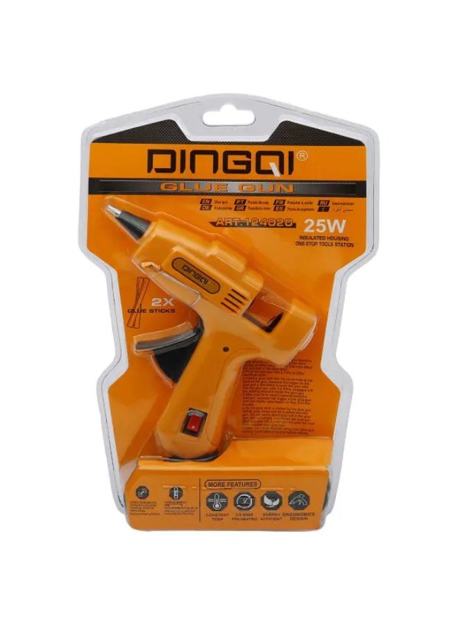 مسدس غراء دينغكي 25 واط مع عصا غراء عدد 2 - برتقالي/أسود