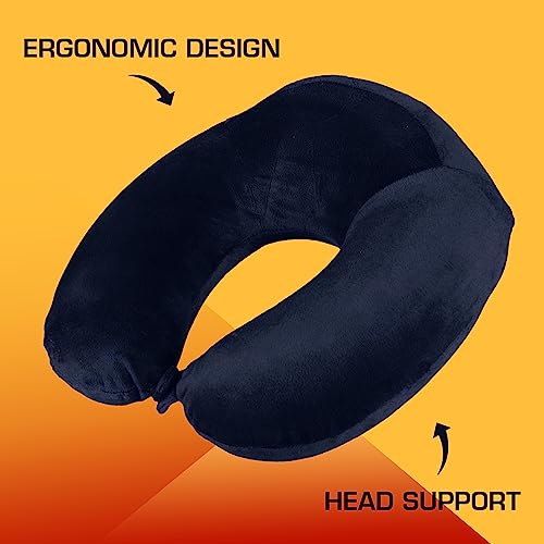 Billebon Extra Soft Memory Foam Luxury Travel Neck Support Rest Pillow with Soft Washable & Removable Cover, Multipurpose Comfortable Travel Pillow for Airplane (Navy Blue Raised with Eye Mask) - Image 2