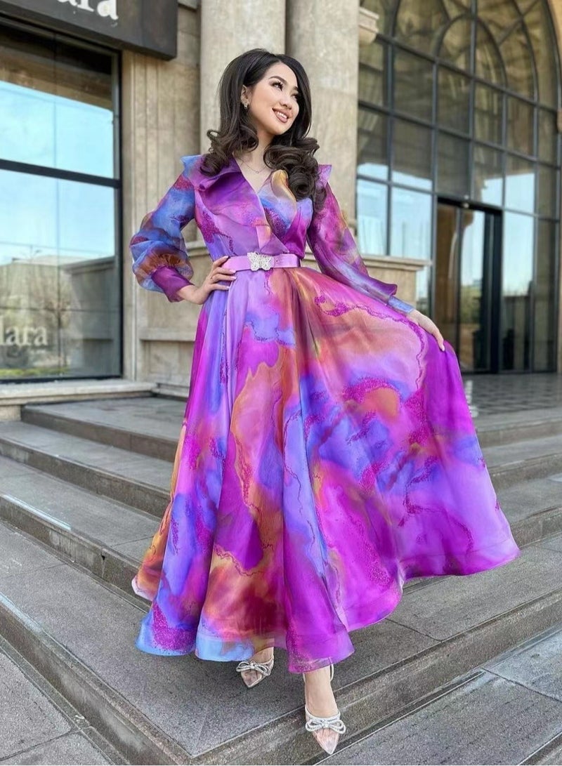 NIBEMINENT A Large-sized Women's Dress With Fashionable Printed Large Hemline And Mesh Fabric - Image 1