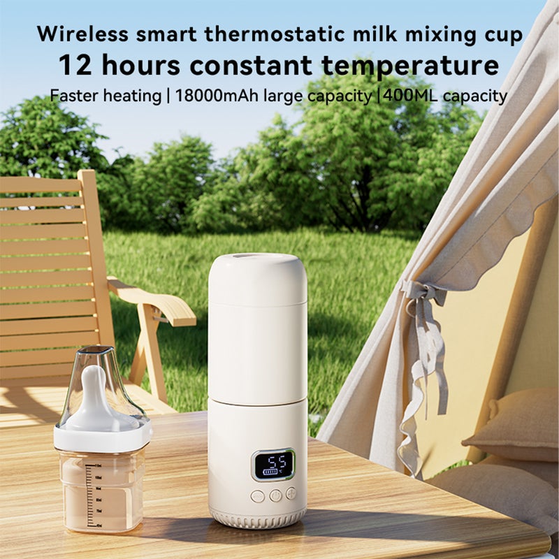 Portable Stainless Steel Water Warmer for Baby Formula 400ml Capacity 37-55℃ Adjustable Temperature Wireless Instant Water Warmer Electric Kettle for Outdoor Travel Built-in 18000mAh Battery Type-C - Image 2