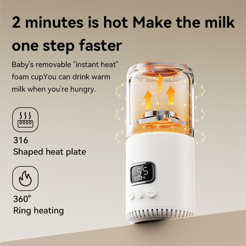 Portable Stainless Steel Water Warmer for Baby Formula 400ml Capacity 37-55℃ Adjustable Temperature Wireless Instant Water Warmer Electric Kettle for Outdoor Travel Built-in 18000mAh Battery Type-C - Image 5