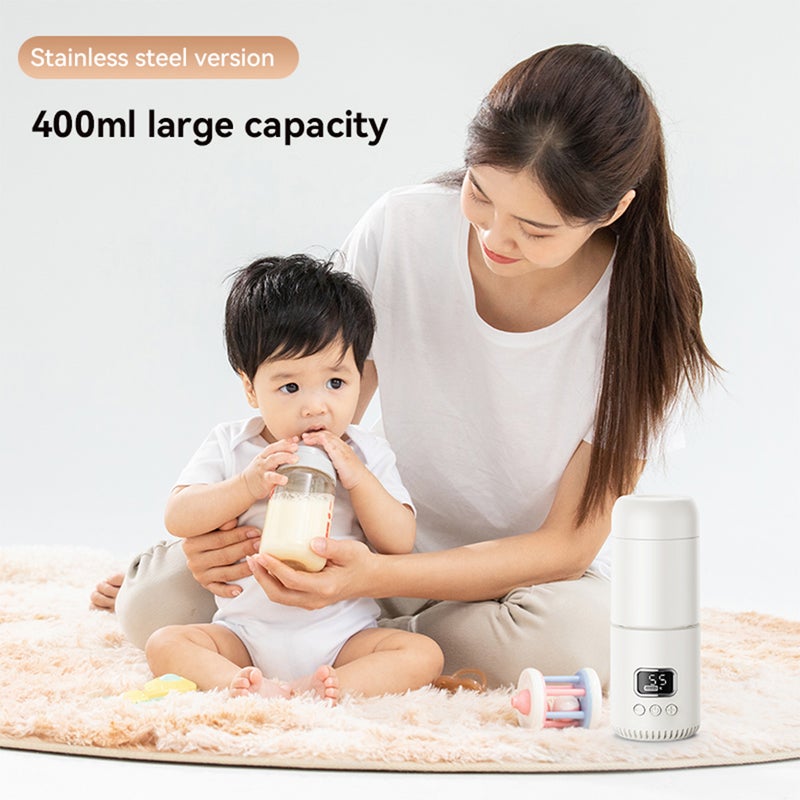 Portable Stainless Steel Water Warmer for Baby Formula 400ml Capacity 37-55℃ Adjustable Temperature Wireless Instant Water Warmer Electric Kettle for Outdoor Travel Built-in 18000mAh Battery Type-C - Image 4