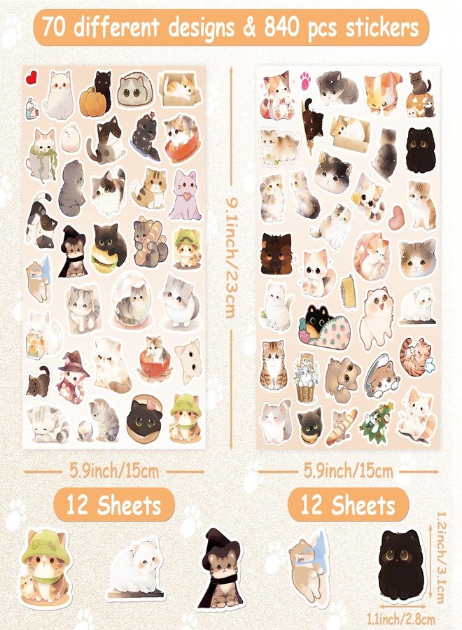 LINAYE 24 Sheets Cute Cat Stickers for Kids Adults, 840 Counts Kawaii Cat Stickers for Party Favors, Scrapbooking, Water Bottles, Laptop - Image 2
