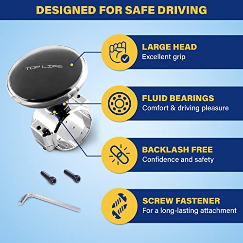 TopLife عجلة قيادة مع مقبض للشاحنة - حجم XL لعجلات القيادة السميكة - دوار للاستخدام الثقيل، الفانات، شاحنات البيك أب، الشاحنات نصف المقطورة، الرياضة، التعديل - يسهل المناورات - Image 5
