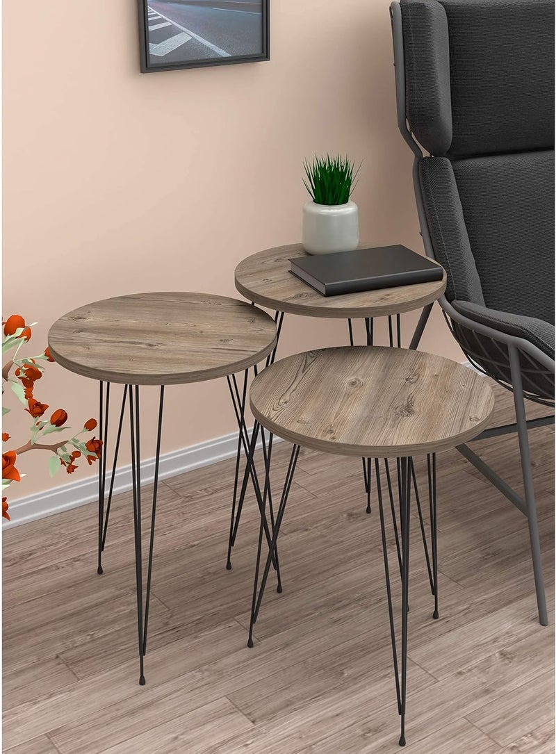 PAK HOME Set of 3 Pine Wood Grey Nesting End Tables Round Wood Stacking Coffee Side Accent Table with Metal Legs for Living Room, Home Office, Nightstands for Bedroom - Image 4