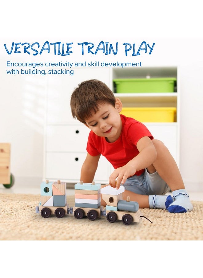 umu umu Stacking Train - Classic Wooden Toy (17 pcs) - Train Set, Wooden Sorting & Stacking Toys for Toddlers Ages 2+ Years Old, Multi-Colored  - Image 3