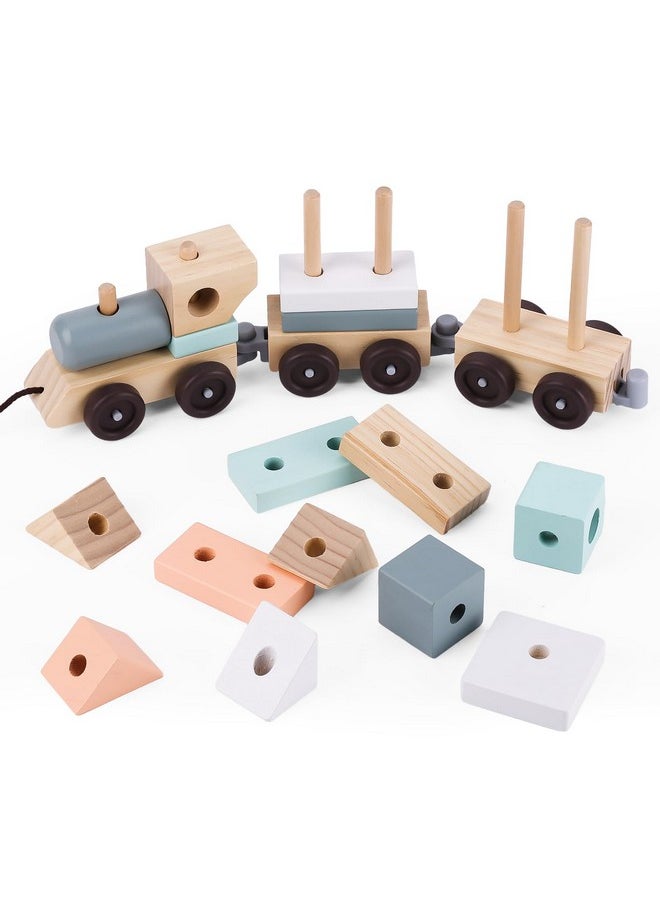 umu umu Stacking Train - Classic Wooden Toy (17 pcs) - Train Set, Wooden Sorting & Stacking Toys for Toddlers Ages 2+ Years Old, Multi-Colored  - Image 1