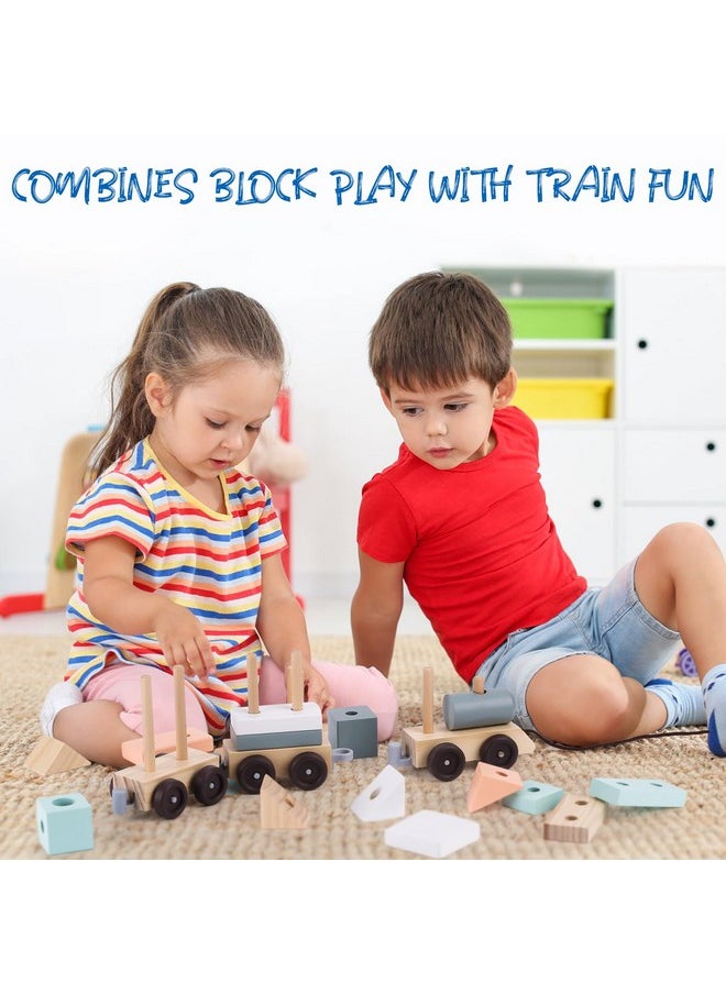 umu umu Stacking Train - Classic Wooden Toy (17 pcs) - Train Set, Wooden Sorting & Stacking Toys for Toddlers Ages 2+ Years Old, Multi-Colored  - Image 4