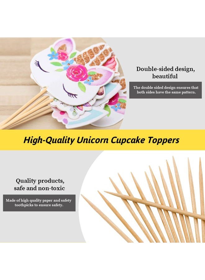 Coopache 48 Pieces Rainbow Unicorn Cupcake Toppers, Cupcake Picks Cake Decorations, Double Sided Unicorn Cake Topper Set Birthday Baby Shower Party Supplies - Image 3