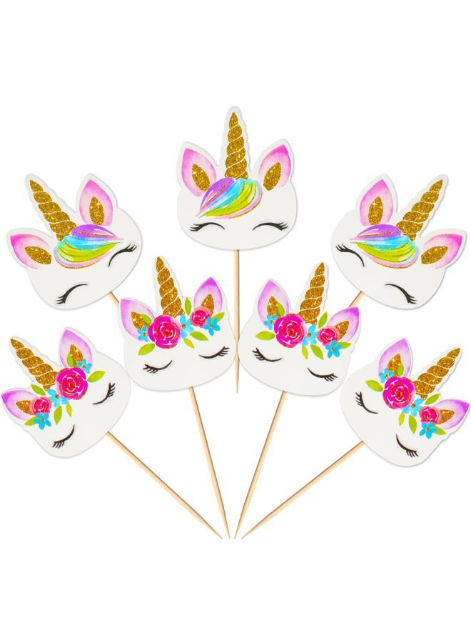 Coopache 48 Pieces Rainbow Unicorn Cupcake Toppers, Cupcake Picks Cake Decorations, Double Sided Unicorn Cake Topper Set Birthday Baby Shower Party Supplies - Image 1