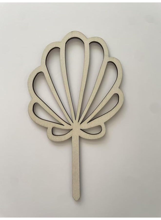 Wooden Palm Leaf Cake Topper, Fan Design Decorative, for birthdays, baby showers and First Summer Shell Birthday Beach Party Supplies - Image 4