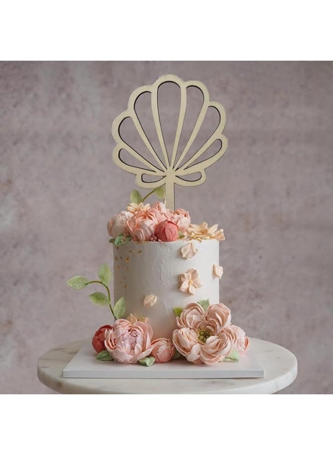 Wooden Palm Leaf Cake Topper, Fan Design Decorative, for birthdays, baby showers and First Summer Shell Birthday Beach Party Supplies - Image 2