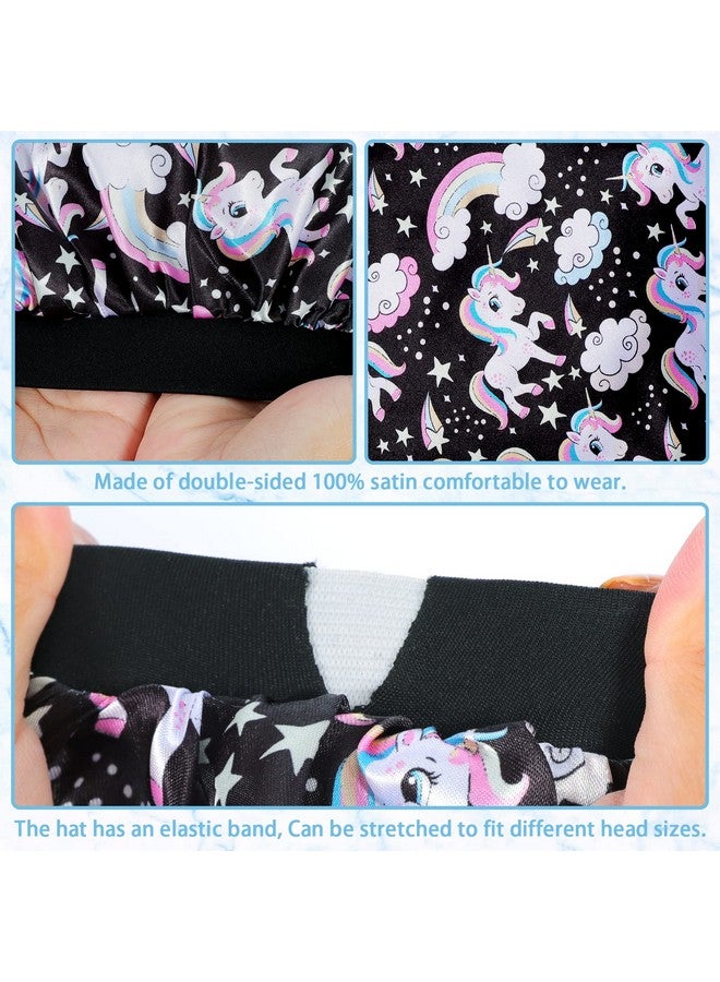 COCPOK 4 Pcs Kids Satin Bonnet Child Sleeping Capsoft Silk Bonnet Elastic Wide Bandbreathable Baby Bonnets Night Sleep Capscolorful Night Hats For Girls Toddler Teens Natural Hair (Unicorn) - Image 4