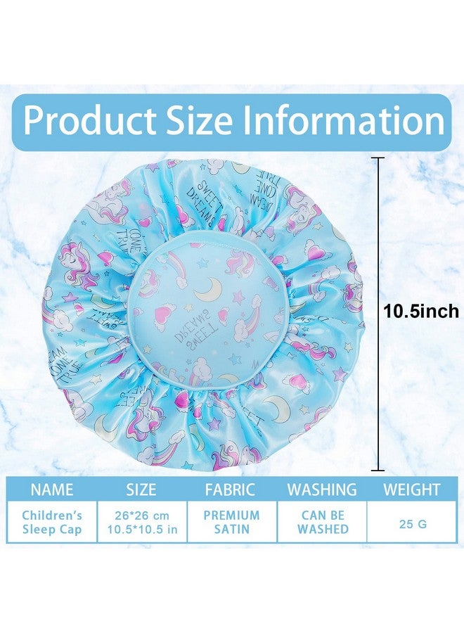 COCPOK 4 Pcs Kids Satin Bonnet Child Sleeping Capsoft Silk Bonnet Elastic Wide Bandbreathable Baby Bonnets Night Sleep Capscolorful Night Hats For Girls Toddler Teens Natural Hair (Unicorn) - Image 3