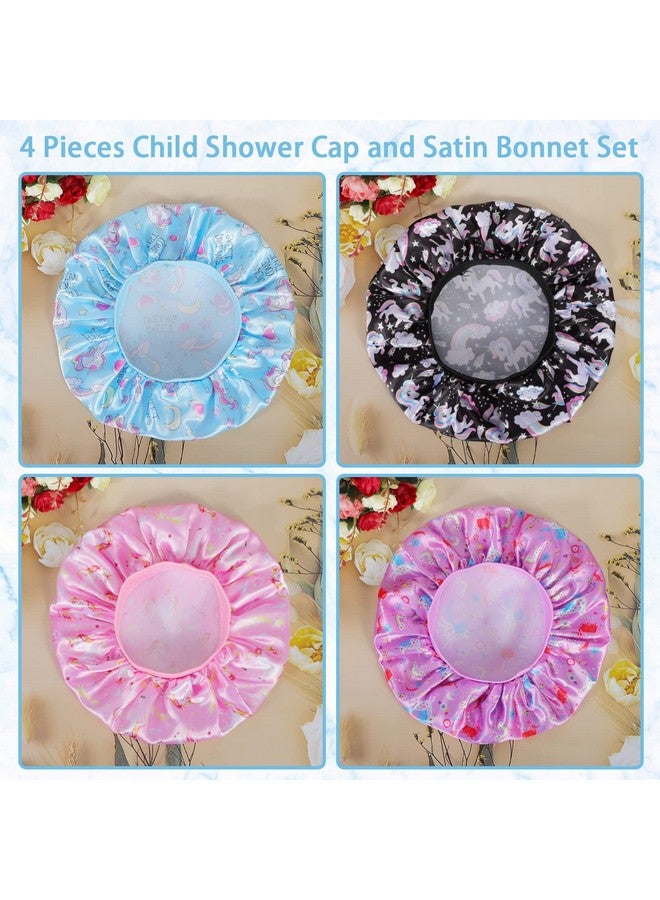 COCPOK 4 Pcs Kids Satin Bonnet Child Sleeping Capsoft Silk Bonnet Elastic Wide Bandbreathable Baby Bonnets Night Sleep Capscolorful Night Hats For Girls Toddler Teens Natural Hair (Unicorn) - Image 5