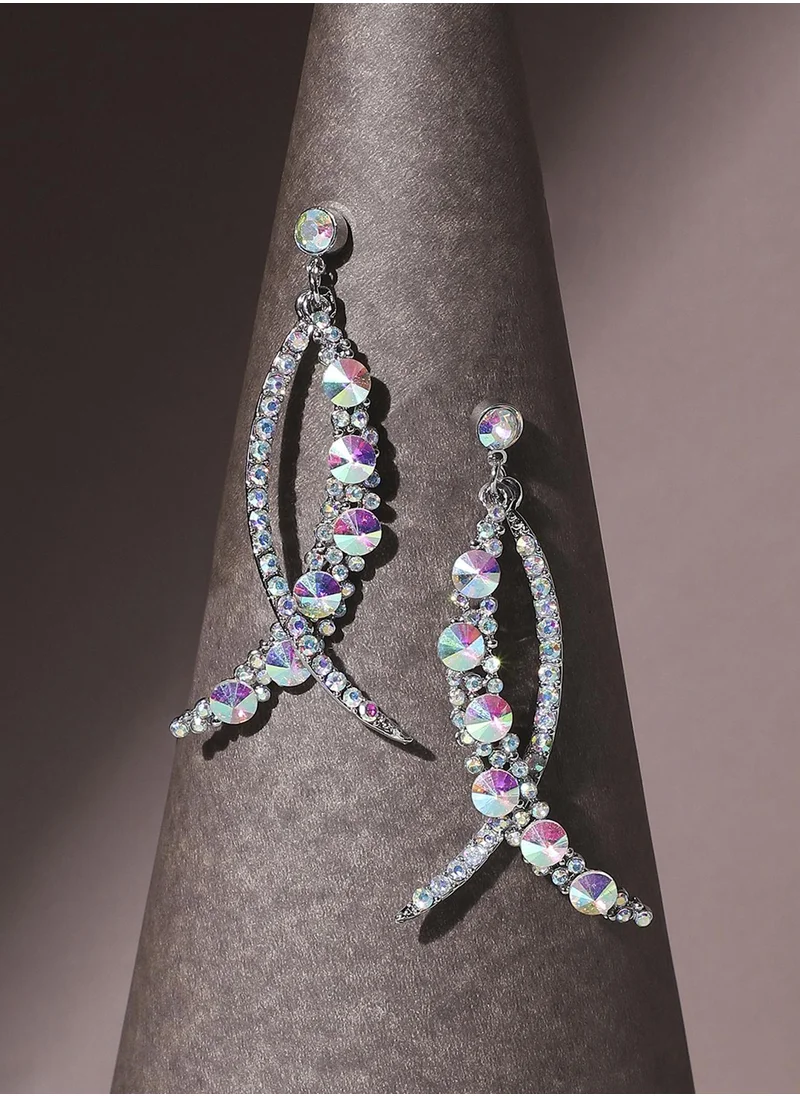 SOHI Rhinestone Crescent Drop Earrings