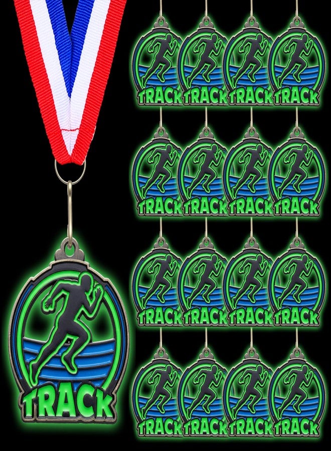 Loetere 20 Pcs Glow Track Medals 2 Inch Run Medals with Neck Ribbons Bulk Glow in the Dark Running Track Trophy Awards Prize for Team Competitions Party Favors - Image 1