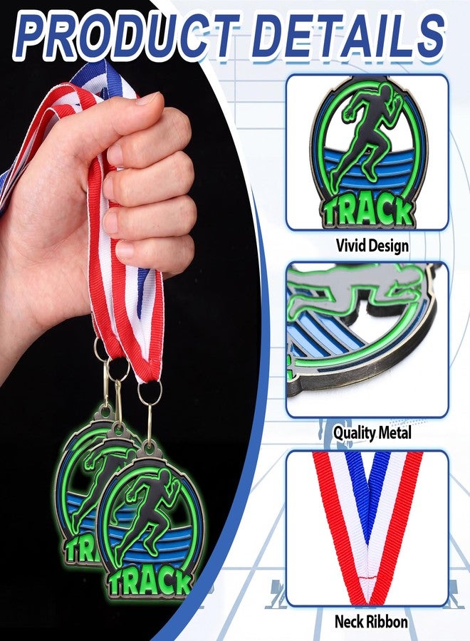 Loetere 20 Pcs Glow Track Medals 2 Inch Run Medals with Neck Ribbons Bulk Glow in the Dark Running Track Trophy Awards Prize for Team Competitions Party Favors - Image 3