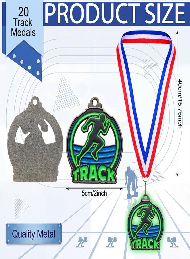 Loetere 20 Pcs Glow Track Medals 2 Inch Run Medals with Neck Ribbons Bulk Glow in the Dark Running Track Trophy Awards Prize for Team Competitions Party Favors - Image 2