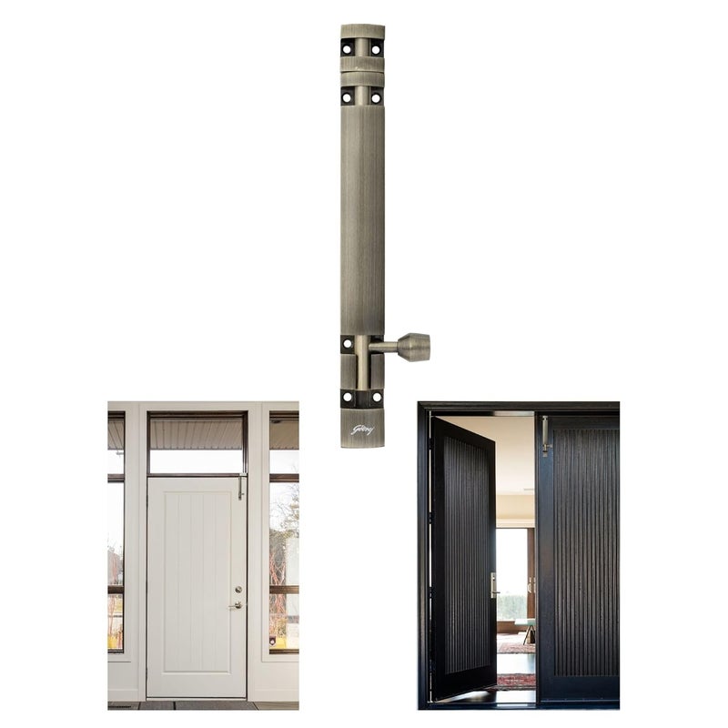 Godrej Locking Solutions and Systems Godrej Aluminum Tower Bolt Suitable for Left Right Handed Inside Outside Opening Doors Main Internal Bathroom Windows Wardrobe Cabinet Doors 200mm Antique Brass Finish Pack of 2  - Image 1