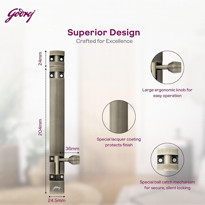 Godrej Locking Solutions and Systems Godrej Aluminum Tower Bolt Suitable for Left Right Handed Inside Outside Opening Doors Main Internal Bathroom Windows Wardrobe Cabinet Doors 200mm Antique Brass Finish Pack of 2  - Image 3