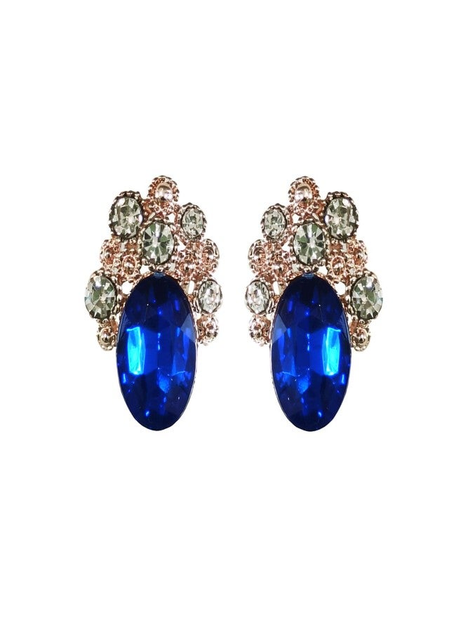 La Belleza Gold Plated Blue Crystal Tassel Drop Dangler earring for Girls and Women - Image 1