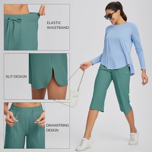 Baleaf بنطلون كابري نسائي من باليف، واسع الساق، مقاس زائد، حماية من الأشعة فوق البنفسجية UPF50+، خفيف الوزن، مقاوم للماء، بنطلون رياضي فضفاض، للمشي والتسلق، أخضر، XL - Image 5