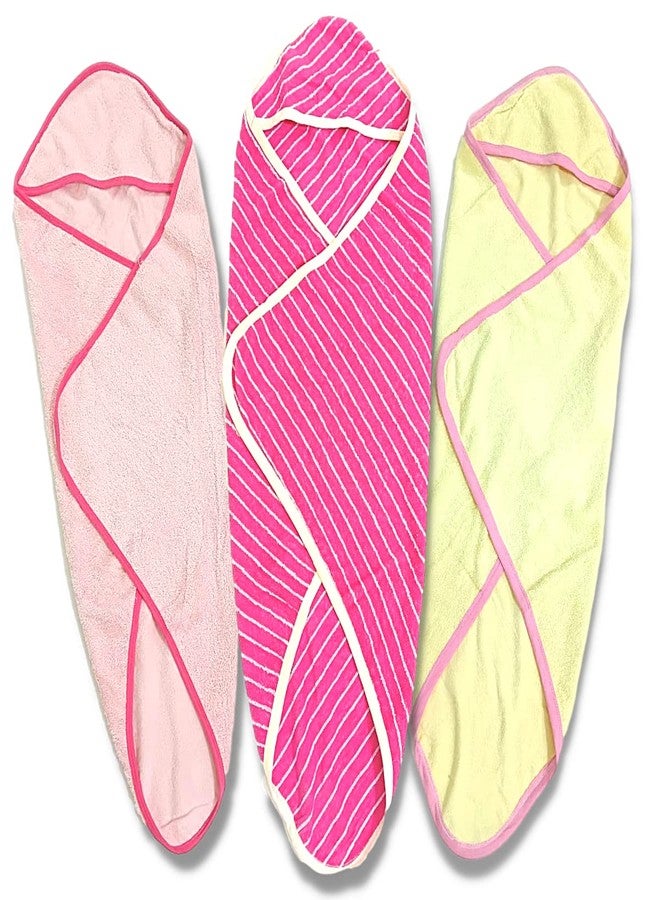TuddyBuddy Ultra Soft 100% Cotton Hooded Towel for Babies/Ideal for New Born Babies (30 X 30 Inches) (Pack of 3 -Pink Stripes, Yellow & Light Pink) - Image 3